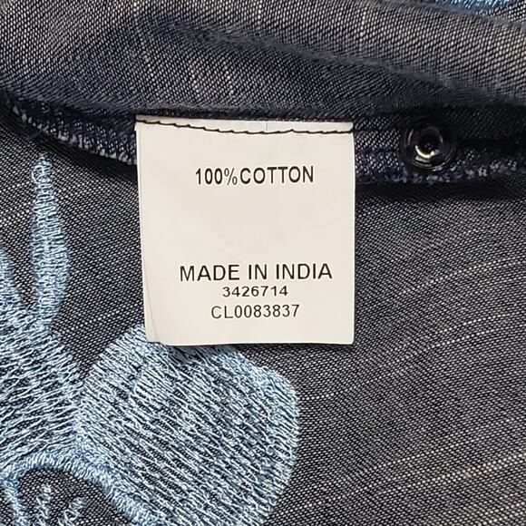 Wayward Fancies Blue Chambray Floral Embroidered Maxi Dress Sz 8-M Grandma - Picture 7 of 14